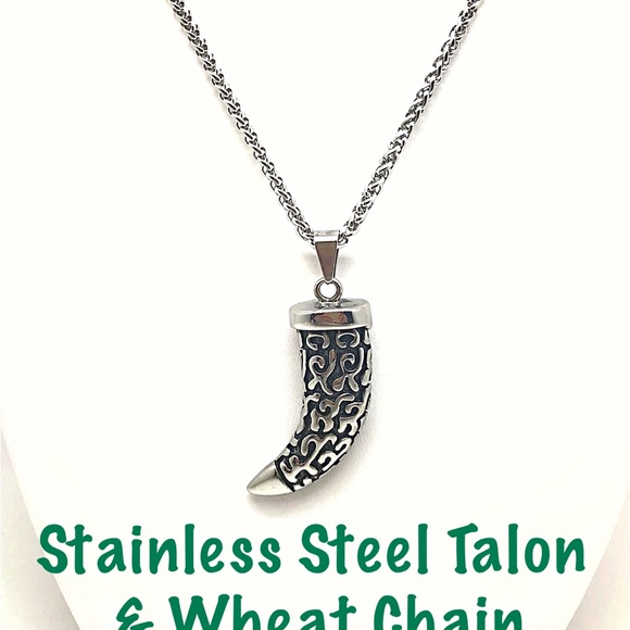 Large Stainless Steel Talon & Wheat Chain Necklace, NEW In Gift Box, Great Gift - Picture 1 of 6